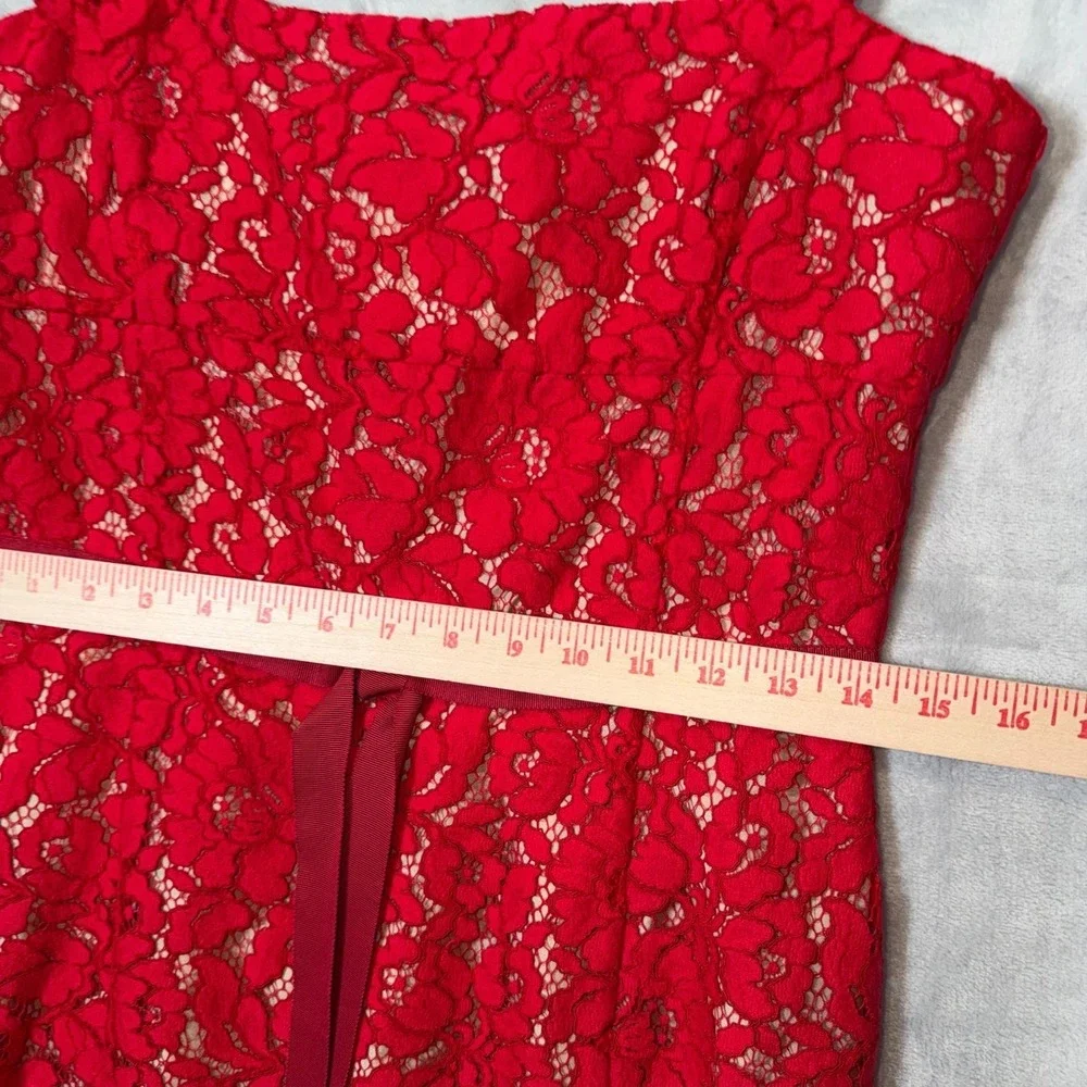 New Oscar De La Renta Dress 8 Red Fluted Lace Midi Silk Lined Italian‎ NWT!